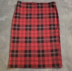 Topshop Red and Black Plaid Pencil Skirt